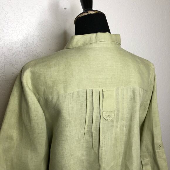 Alexandra Bartlett sage green pleated button down linen top size Extra Large XL - Picture 10 of 12